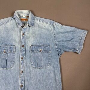 Ruff Hewn Men's Jean Shirt Made In USA Denim Button Down Vintage Blue